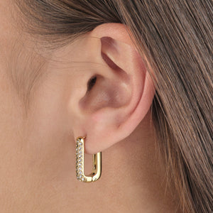 Rechthoekige oorbellen steentjes goud/wit