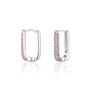 Rechthoekige oorbellen steentjes zilver/roze