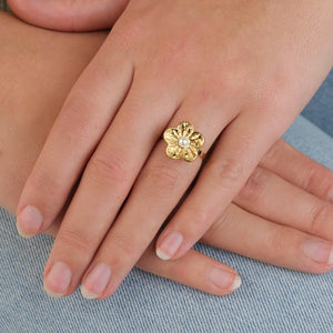 Ring bloem parel goud