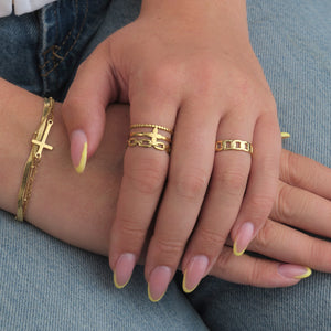 Ring drielaags kruis goud