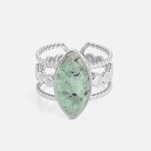 Three-layer ring with green natural stone