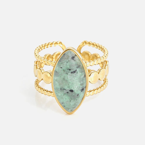 Three-layer ring with green natural stone