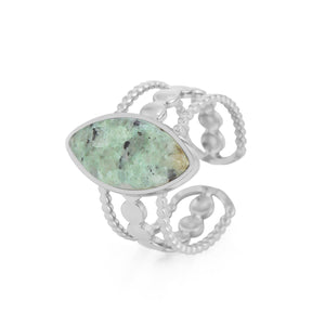 Three-layer ring with green natural stone