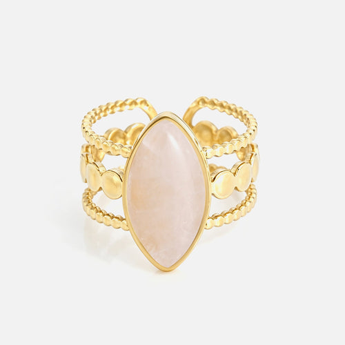 Three-layered ring with pink natural stone