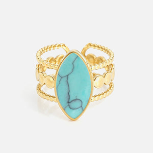 Three-layer ring with natural turquoise stone - Goud