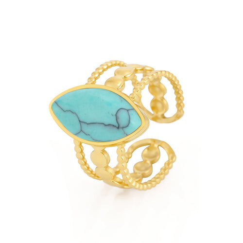 Ring drielaags met turquoise natuursteen
