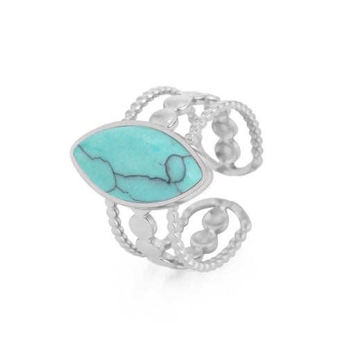 Ring drielaags met turquoise natuursteen