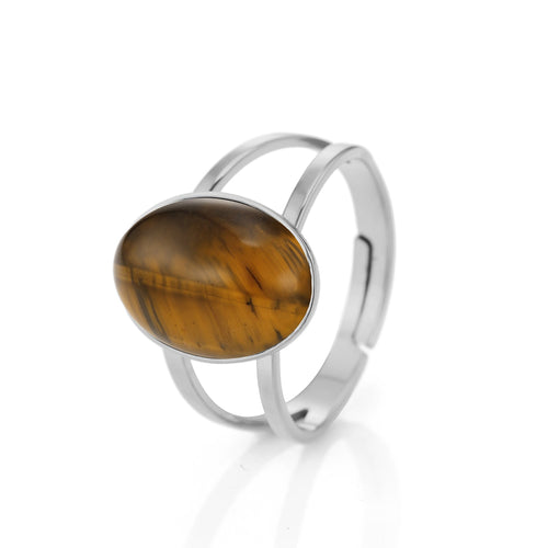 Ring dubbele band met bruine steen