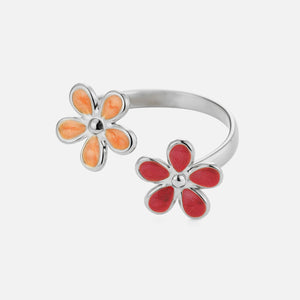 Ring gekleurde bloemen zilver