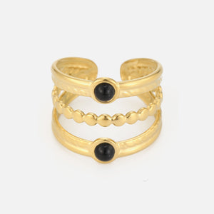 Layered ring with black stones - Goud