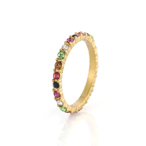 Ring multi colour steentjes goud