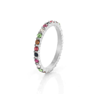 Ring multi colour steentjes zilver