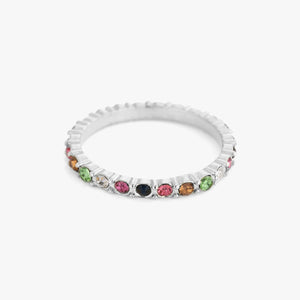 Ring multi colour steentjes zilver