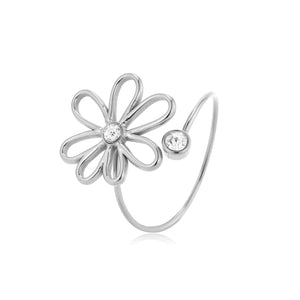 Ring open bloem steentjes zilver