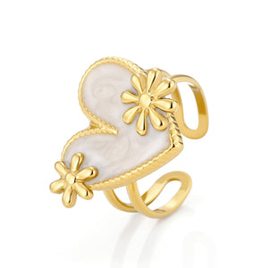 Ring parelmoer hart bloemen goud