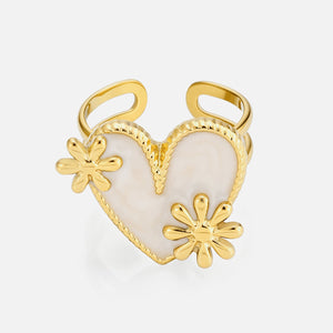 Ring parelmoer hart bloemen goud