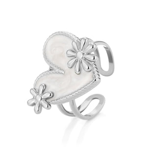 Ring parelmoer hart bloemen