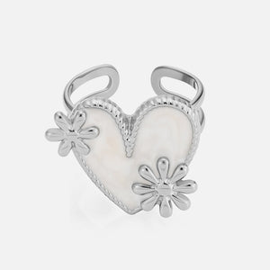 Ring parelmoer hart bloemen