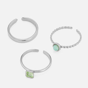 Ring set groene steen en strass