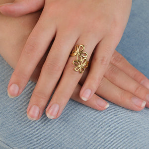 Ring twee bloemen goud