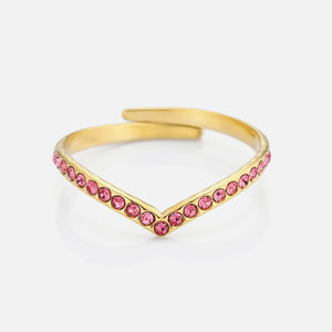 Ring V roze steentjes goud