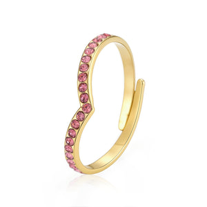 Ring V roze steentjes goud