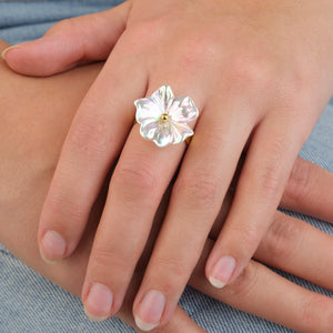 Ring white flower goud