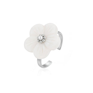 Ring witte bloem zilver