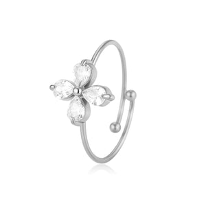 Ring zirconia bloem zilver