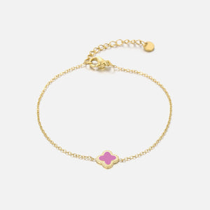 Single klaver armband roze - Goud