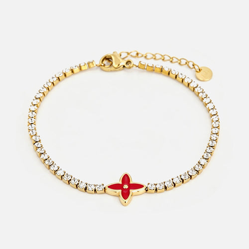 Tennis bracelet with red clover