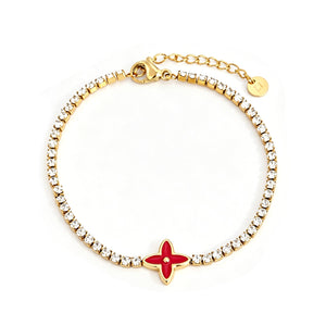 Tennis bracelet with red clover