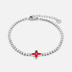 Tennis bracelet with red clover