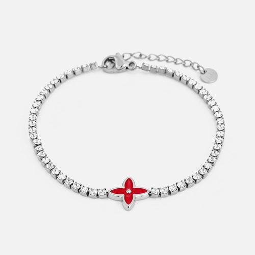 Tennis bracelet with red clover