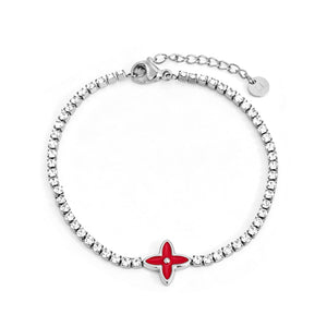 Tennis bracelet with red clover