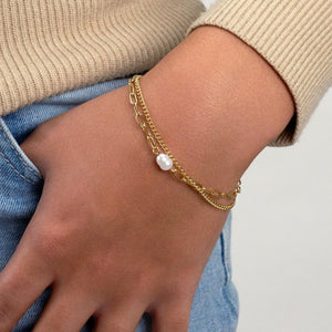 Tweelaags armband parel goud