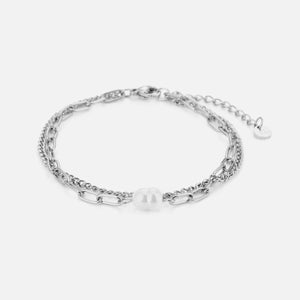 Tweelaags armband parel zilver