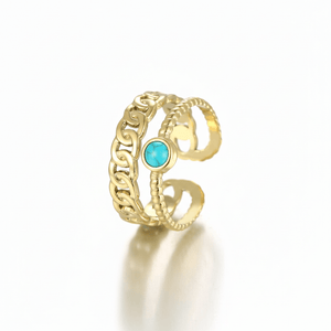 Tweelaags schakelring goud/turquoise