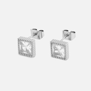 Vierkante oorstekers diamant zilver