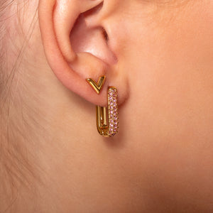 Rechthoekige oorbellen steentjes goud/roze