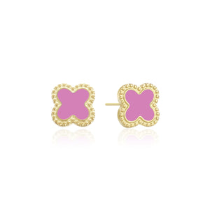 Oorstekers klaver gold/pink