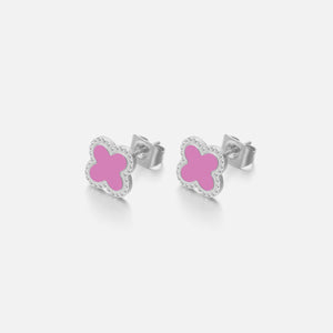 Oorstekers klaver silver/pink