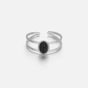 Ring zwarte steen zilver
