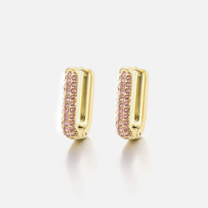 Rechthoekige oorbellen steentjes goud/roze