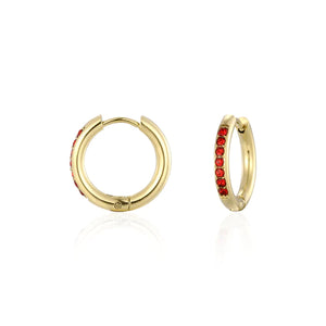 Hoops met steentjes rood/goud