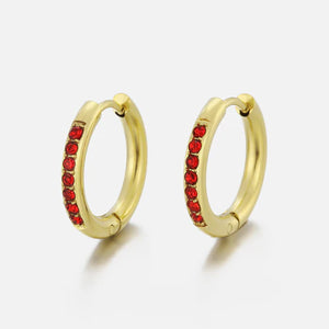 Hoops met steentjes rood/goud