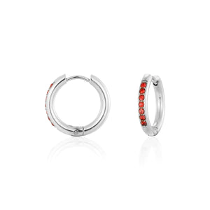 Hoops met steentjes rood/zilver