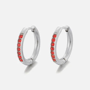 Hoops met steentjes rood/zilver