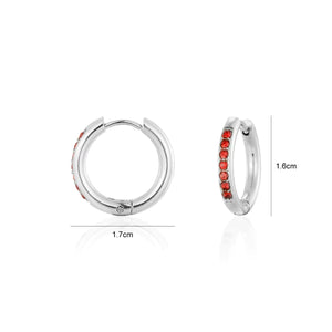 Hoops met steentjes rood/zilver