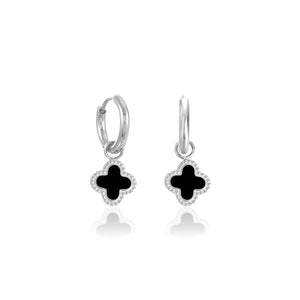 Oorbellen klaver silver/black